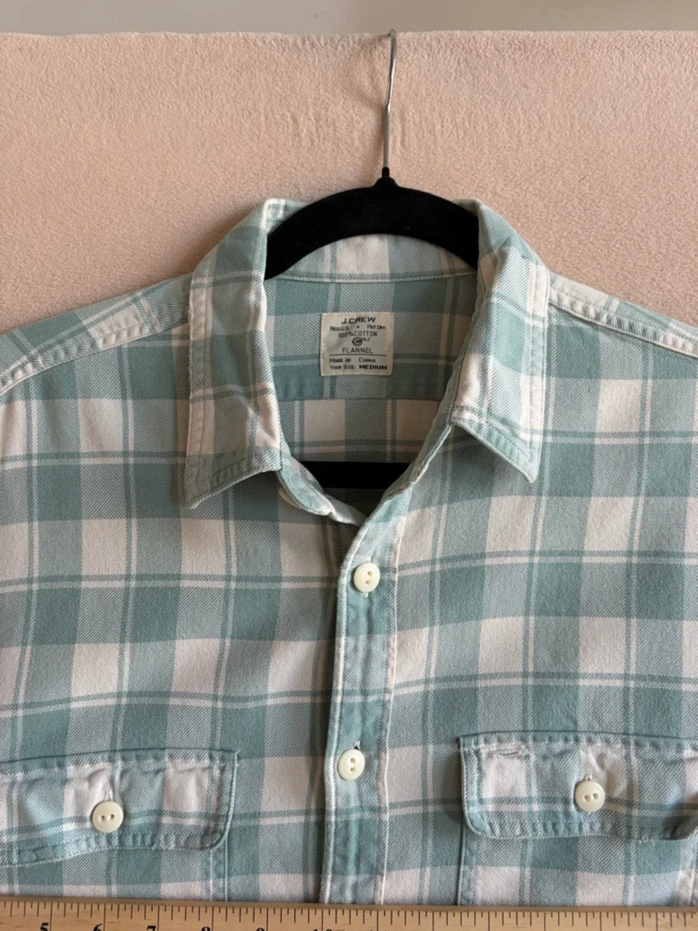JCrew Men’s Medium Teal White Plaid Flannel Shirt Lightweight Cotton Button Down